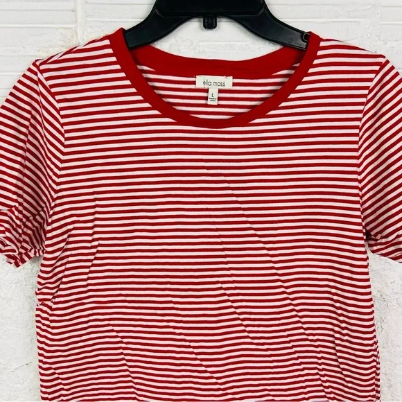 Ella Moss Red and White Striped  cotton short sleeve Tee size large - Picture 4 of 12